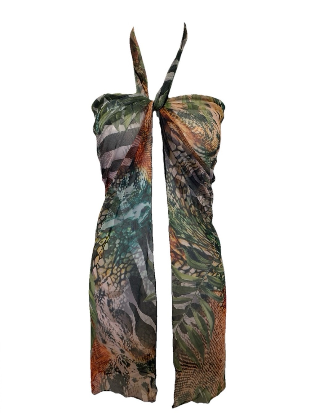 TROPICAL Animal Print Stretch Mesh PAREO / Swimsuit Coverup Size Large
